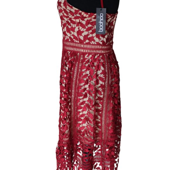 Boohoo Berry Red Corded Lace Midi SKATER Dress Size 8 NWT's HOLIDAY! - Picture 8 of 16